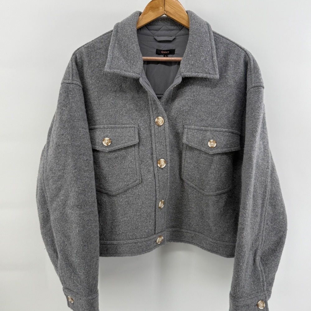 Quince Heather Gray 100% Wool Cropped Shirt Jacket XL SHWDC01